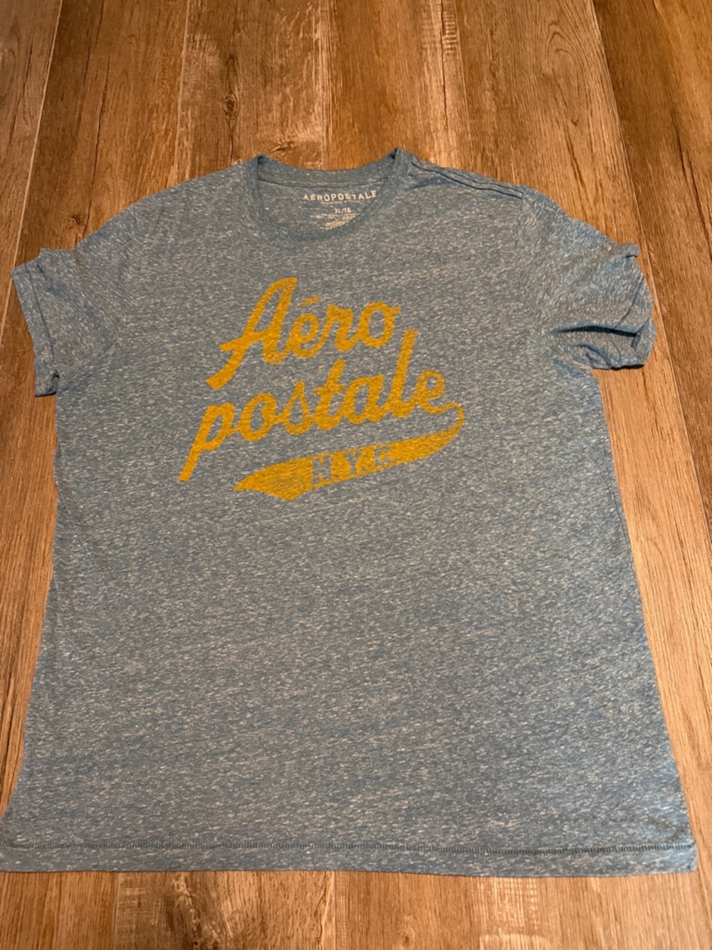 Aeropostale Heather Blue Crewneck Tee with Yellow Logo